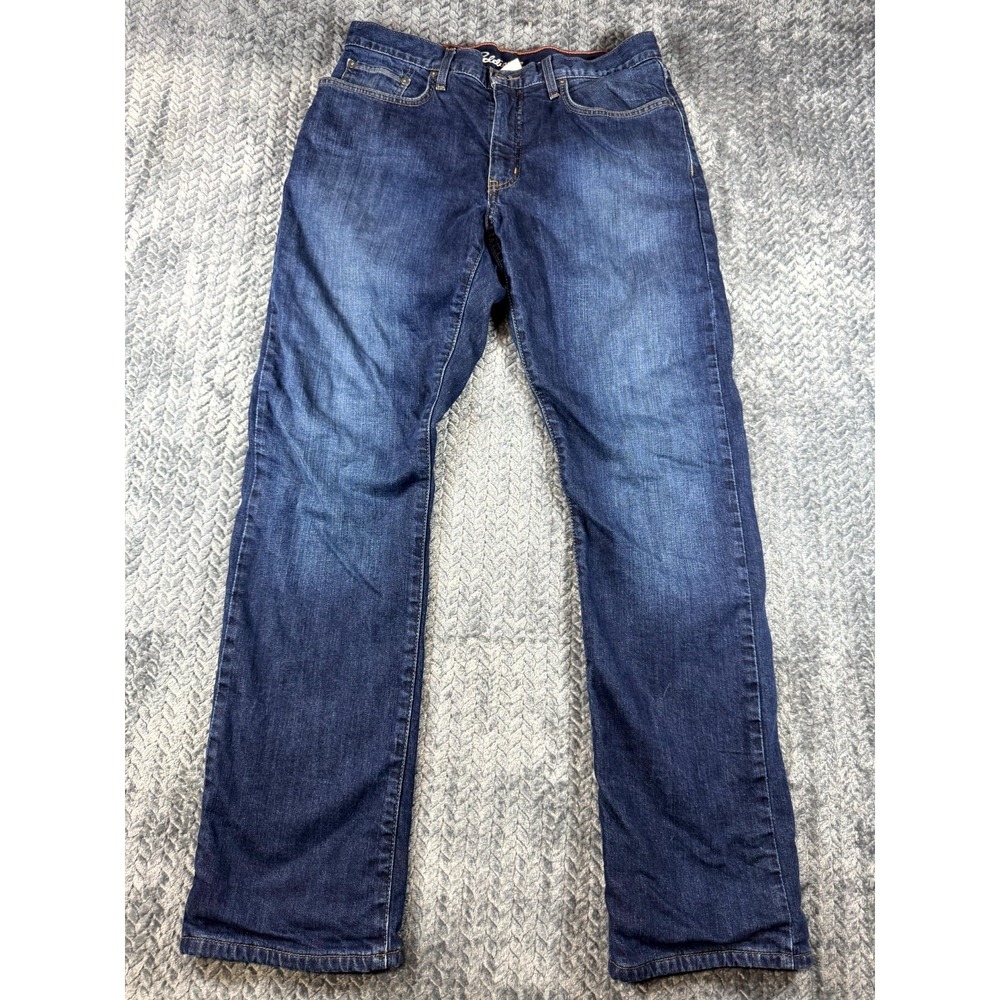 Eddie Bauer Straight Leg Jeans Mens 32x32 Blue Denim Cotton Plaid Flannel Lined